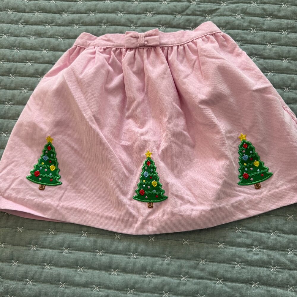 4T Embroidered Pink Corduroy Skirt w/ Christmas Trees